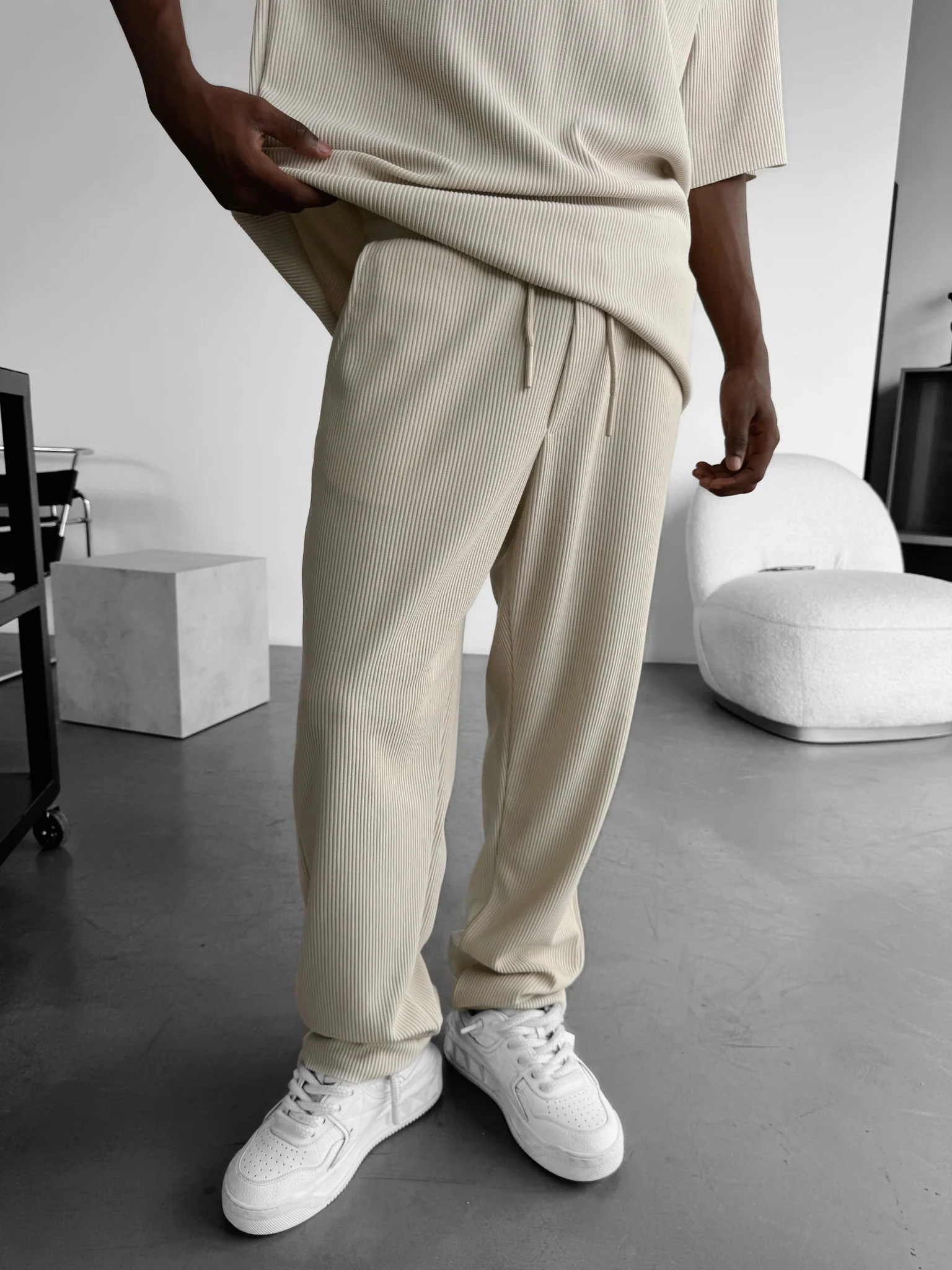 Loose Fit Cord Pant - Beige - Image 3