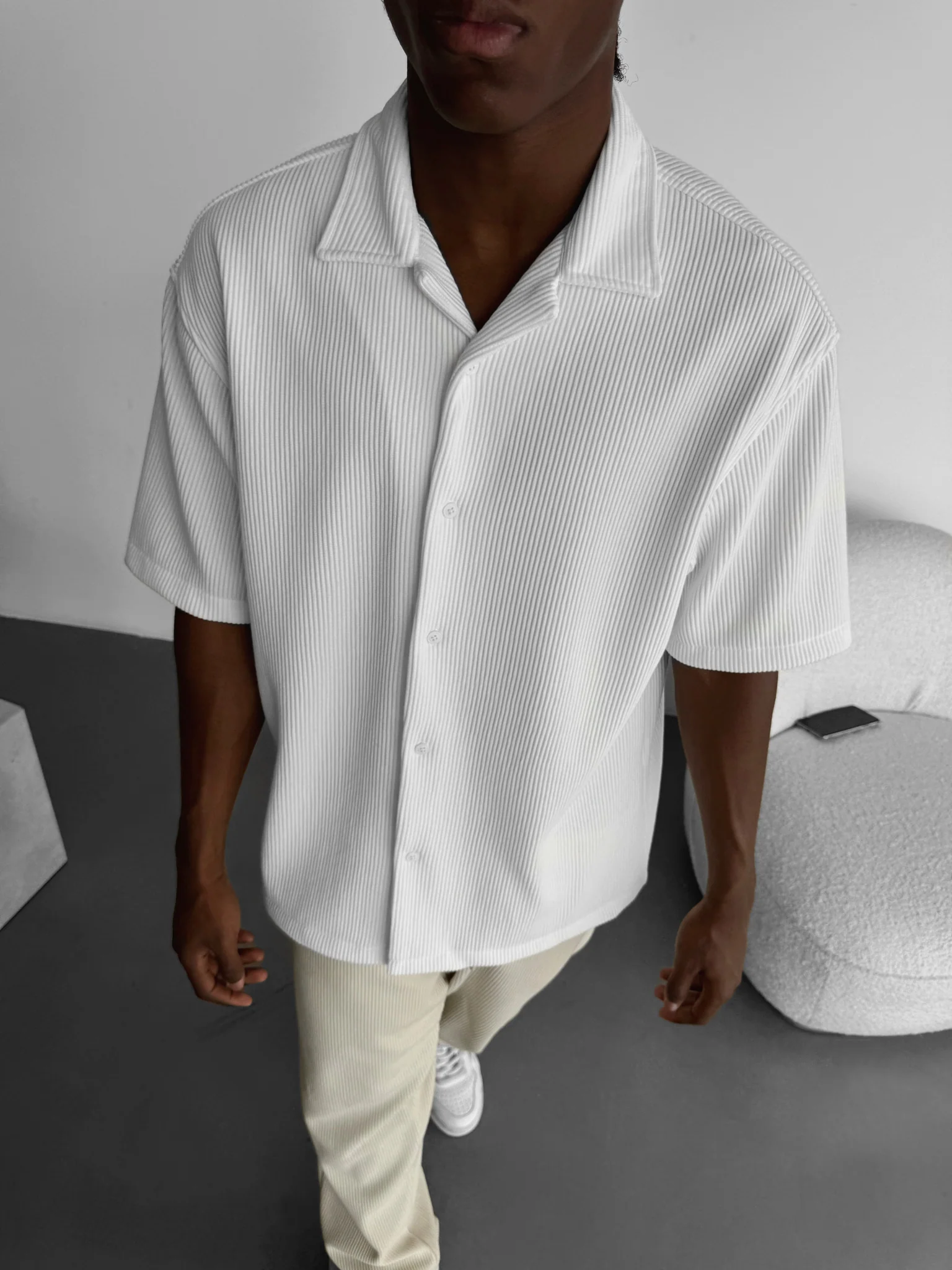 Oversize Cord Shirt - White - Image 5