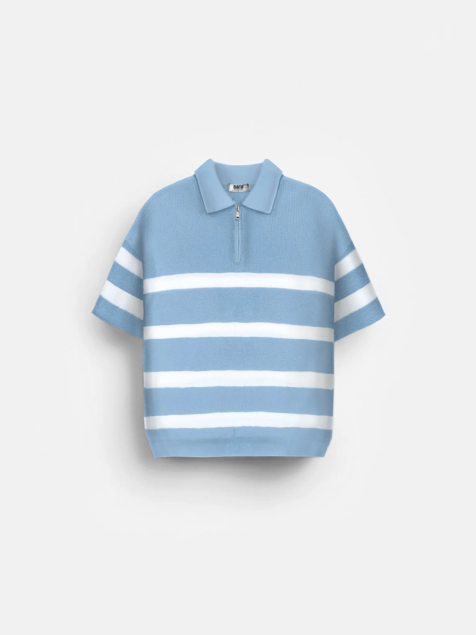 Regular Knit Zipper T-shirt - Babyblue - Image 6